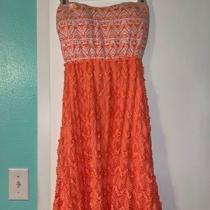 Coral color strapless dress